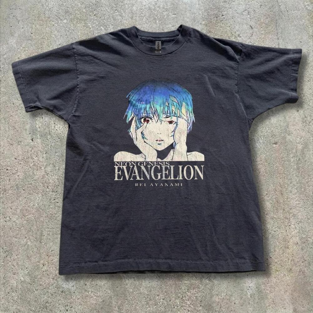 Evangelion Rei Ayanami Anime Graphic Vintage Charcoal Black T-Shirt